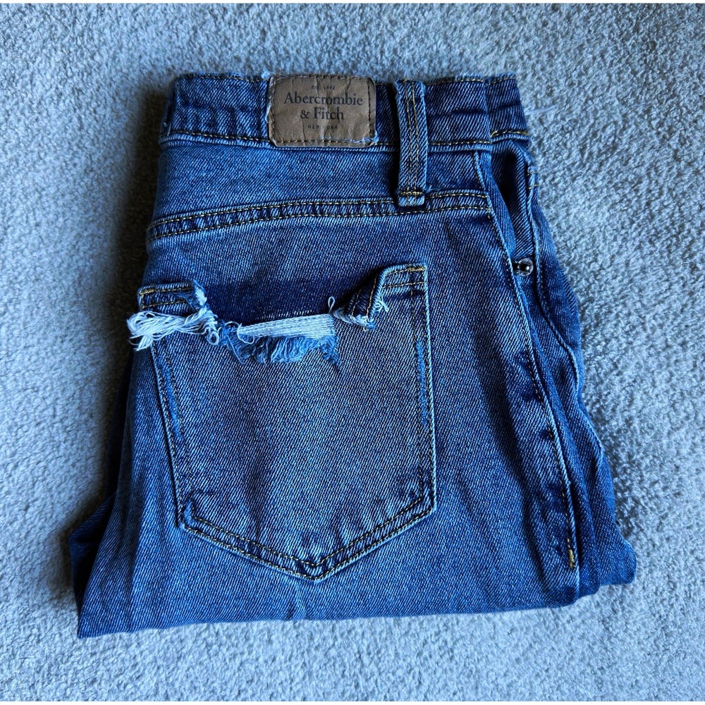 Abercrombie & Fitch A&F Mom Jean Womens 26 2S Distressed Blue Denim High Rise